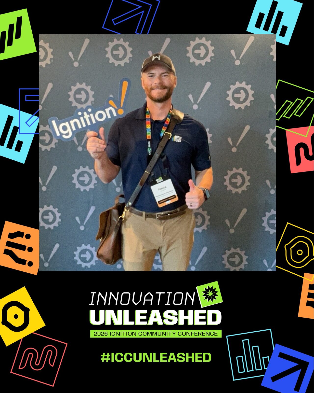ICC 2026 β Innovation Unleashed Patrick at the ICC 2026 photo wall, wearing a conference badge